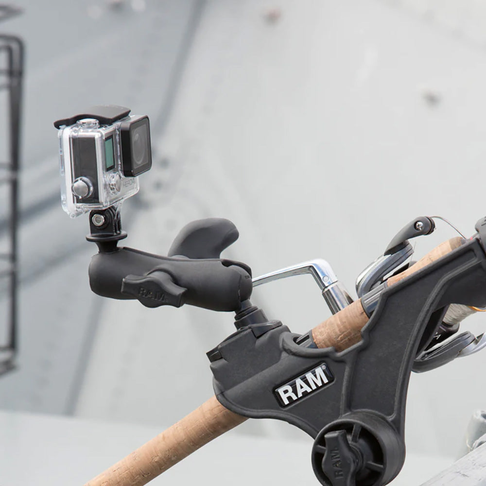 Soporte para caña de pescar RAM Mount RAM ROD® JR con base de riel de doble perno en T