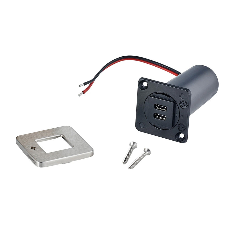 Cargador USB-C empotrable Scanstrut TILE para interior - 12/24V - Bisel de acero inoxidable