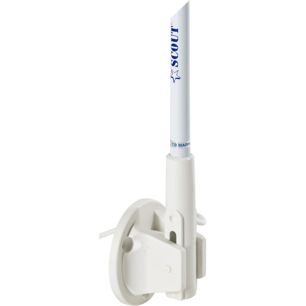 Antena VHF Scout de 5' blanca, 3dB, montaje abatible con cable RG-58 de 5m