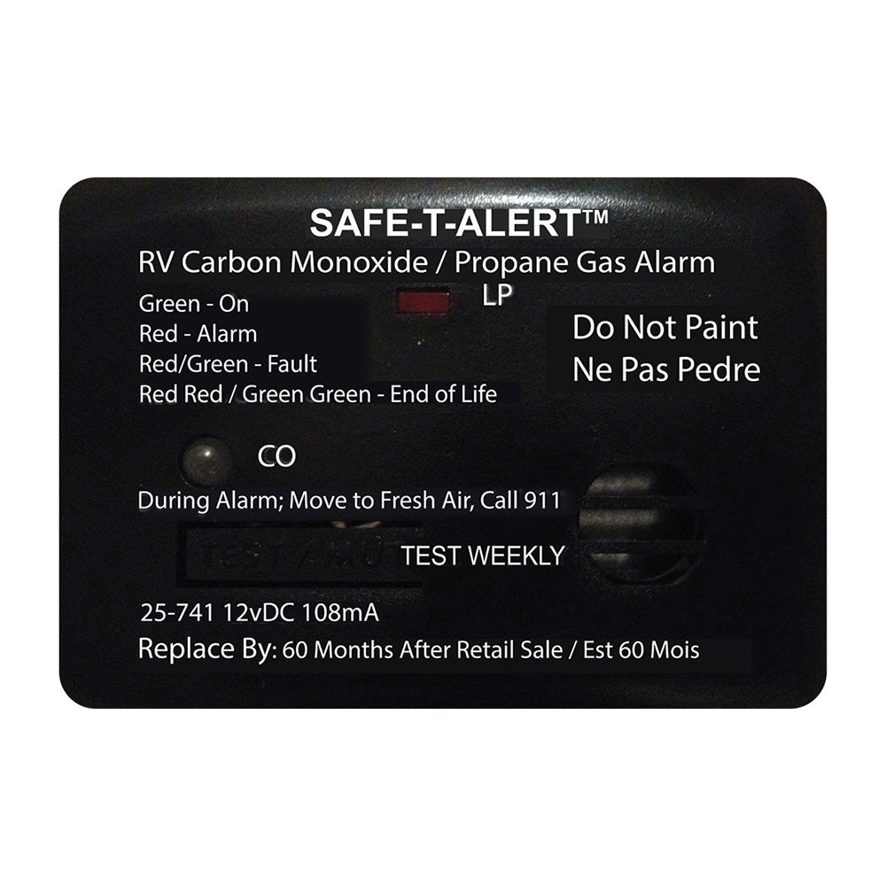 Alarma doble de monóxido de carbono/propano Safe-T-Alert Serie 25 de montaje en superficie - Cableado de 12 V - Negra