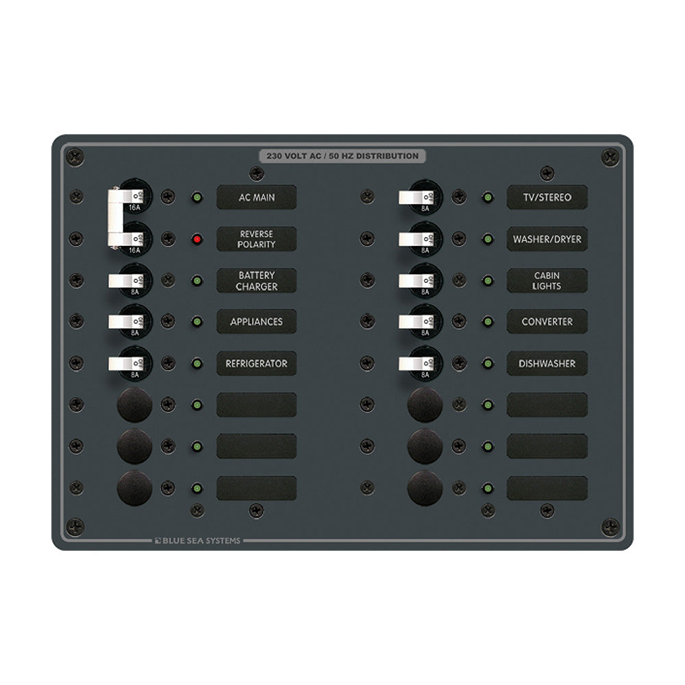 Panel de disyuntores Blue Sea 8564 - AC Principal + 14 posiciones (europeo) - Blanco
