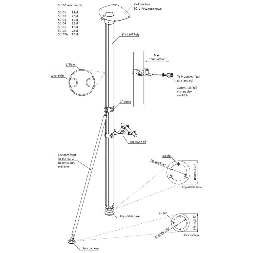 Soporte de mástil para radar Scanstrut SC103 - 6'