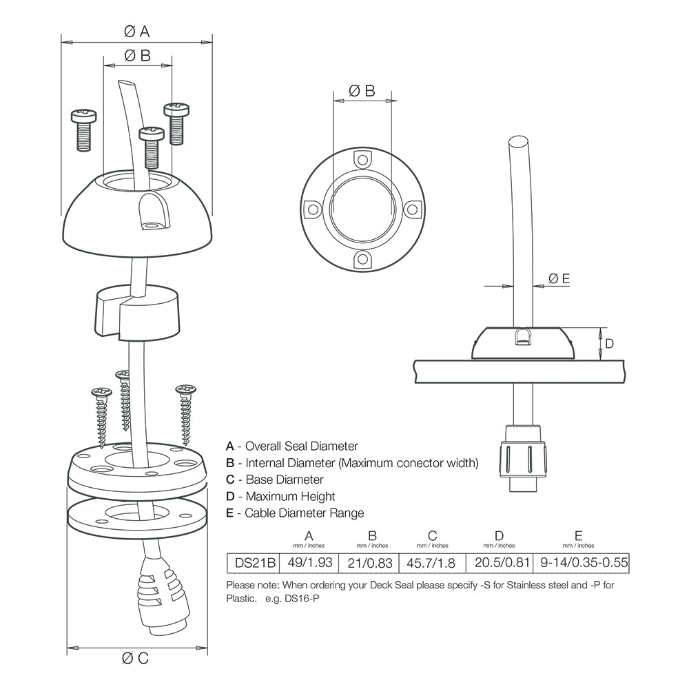 Sellacables Vertical DS21B-S Scanstrut - Acero inoxidable