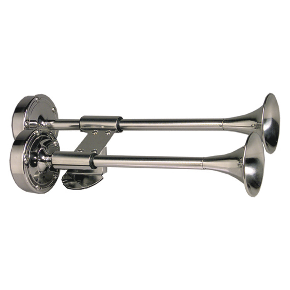 Bocina de doble corneta corta Schmitt Marine Deluxe, totalmente de acero inoxidable, 12 V