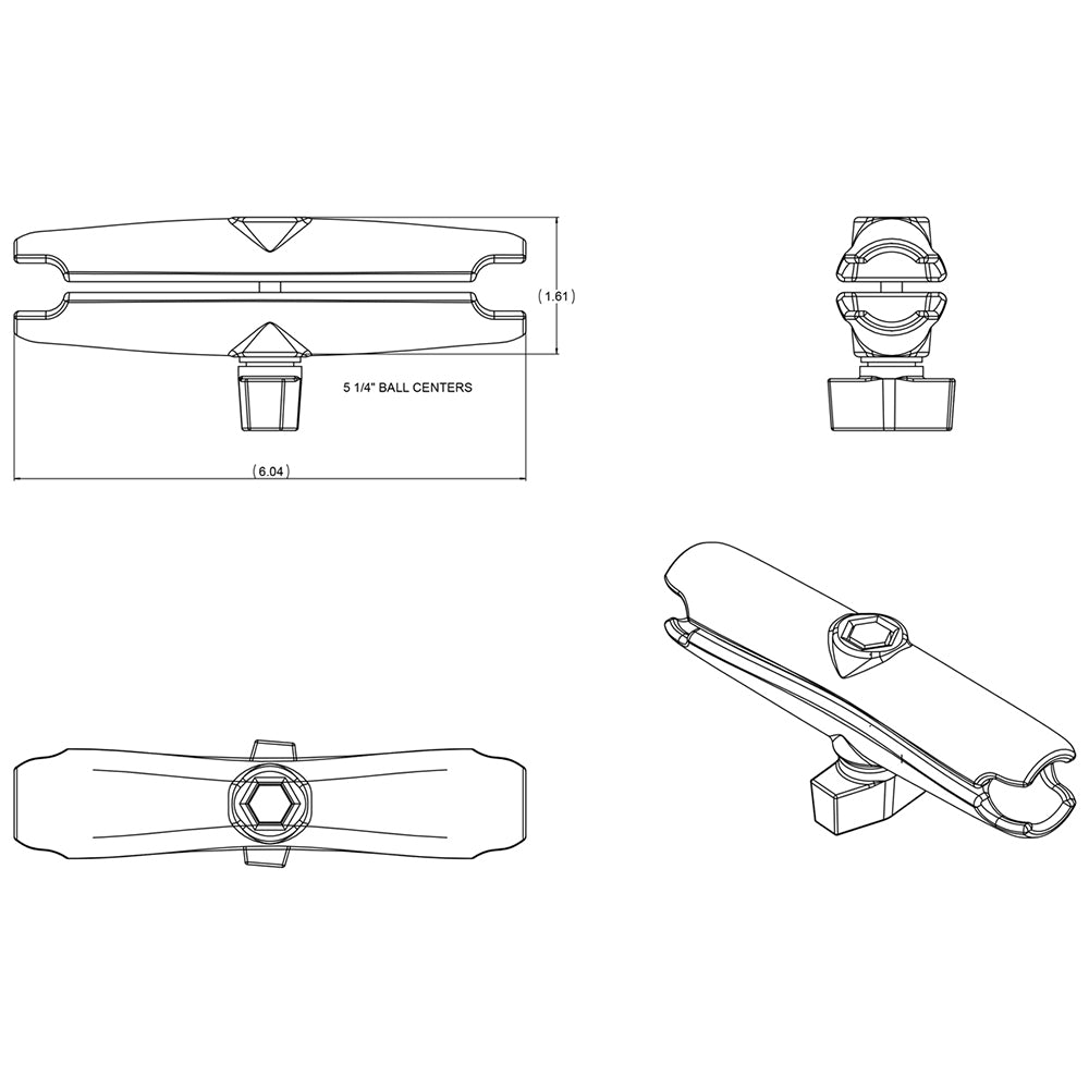 Brazo de doble enchufe largo RAM Mount para bases de bola de 1"