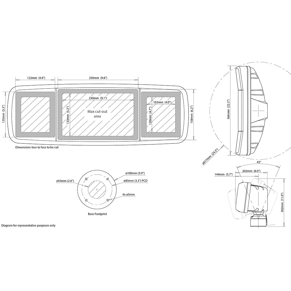 Scanstrut Scanpod Deck Pod sin cortar para pantalla de 7" u 8" y 2 o 4 instrumentos