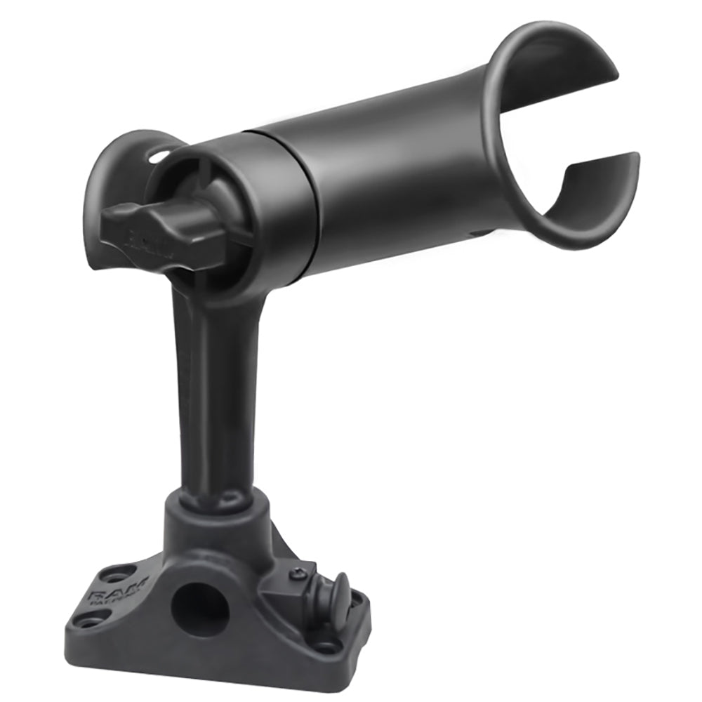 Soporte para caña de pescar RAM Mount RAM Tube Jr., poste con estrías de 4" de longitud estándar y base combinada para mamparo/superficie plana con pasador