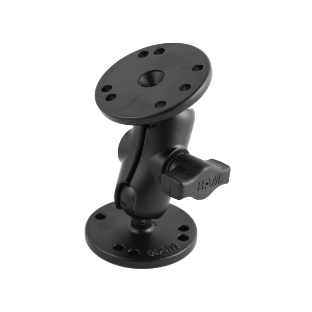 Brazo corto de doble enchufe para bola RAM Mount de 1" con 2 bases redondas de 2.5"