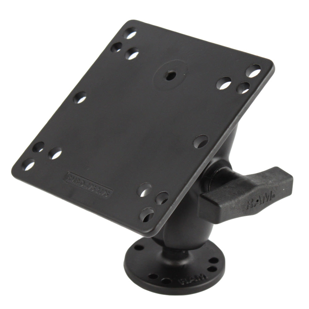 Placa VESA de base cuadrada RAM Mount de 4.75" con patrones de orificios de 75 mm y 100 mm y brazo corto para montaje en superficie