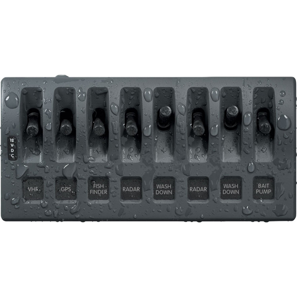 Panel de interruptores impermeable Blue Sea 4309 WeatherDeck® de 12V CC - 8 posiciones
