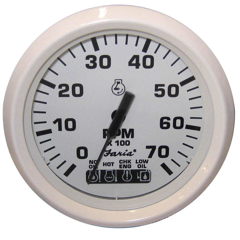 Tacómetro Faria blanco de 4" con indicador Systemcheck - 7000 RPM (Gasolina) (Fueraborda Johnson / Evinrude)