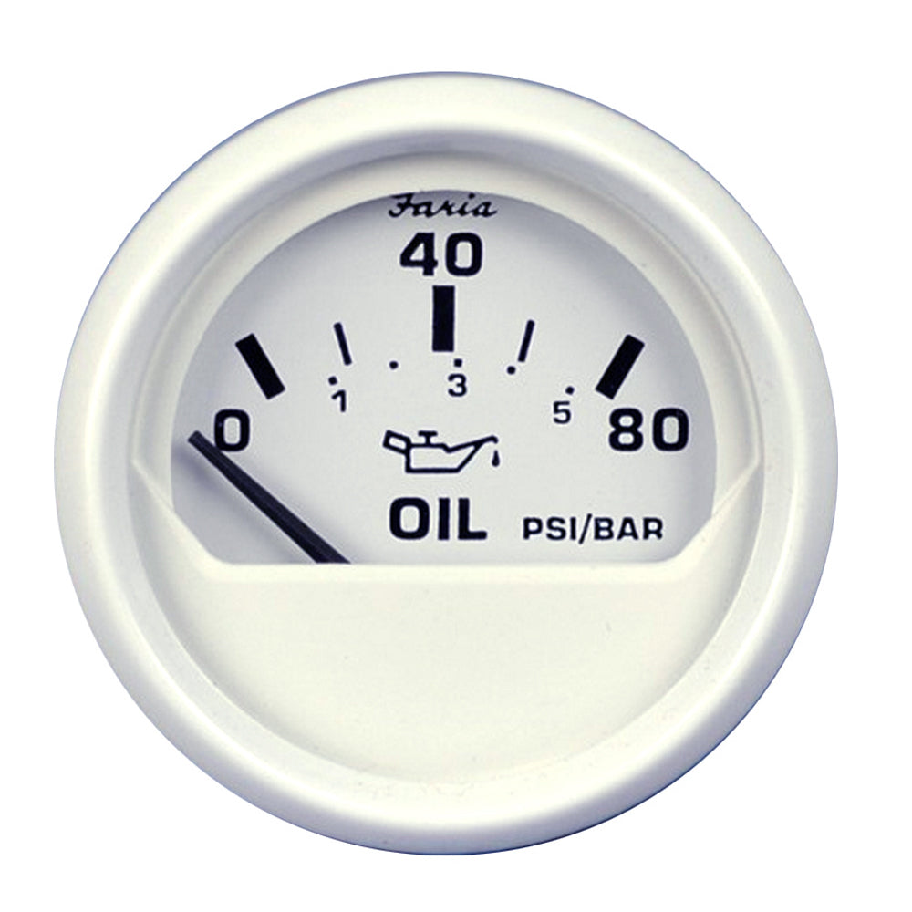 Indicador de presión de aceite Faria Dress White de 2" (80 PSI)
