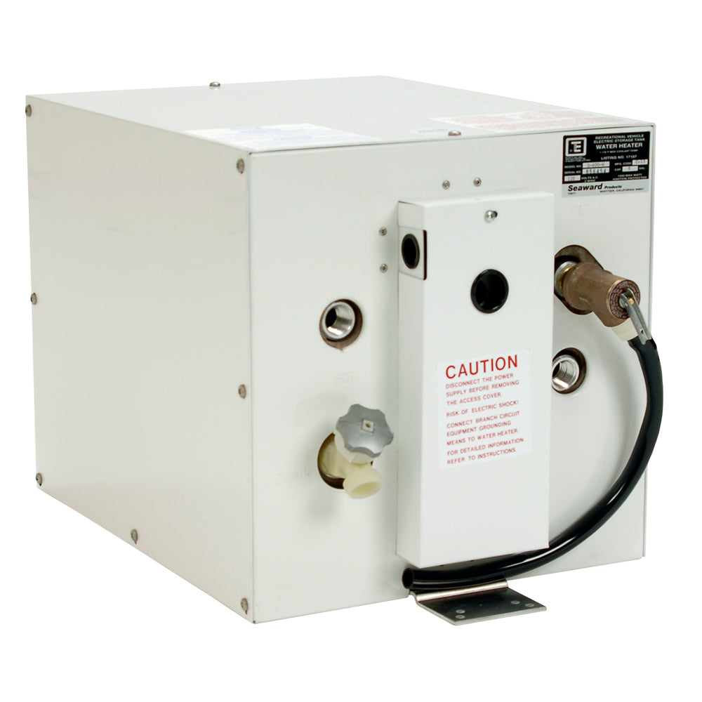 Calentador de agua caliente Whale Seaward de 6 galones con intercambiador de calor trasero - Epoxi blanco - 120V - 1500W