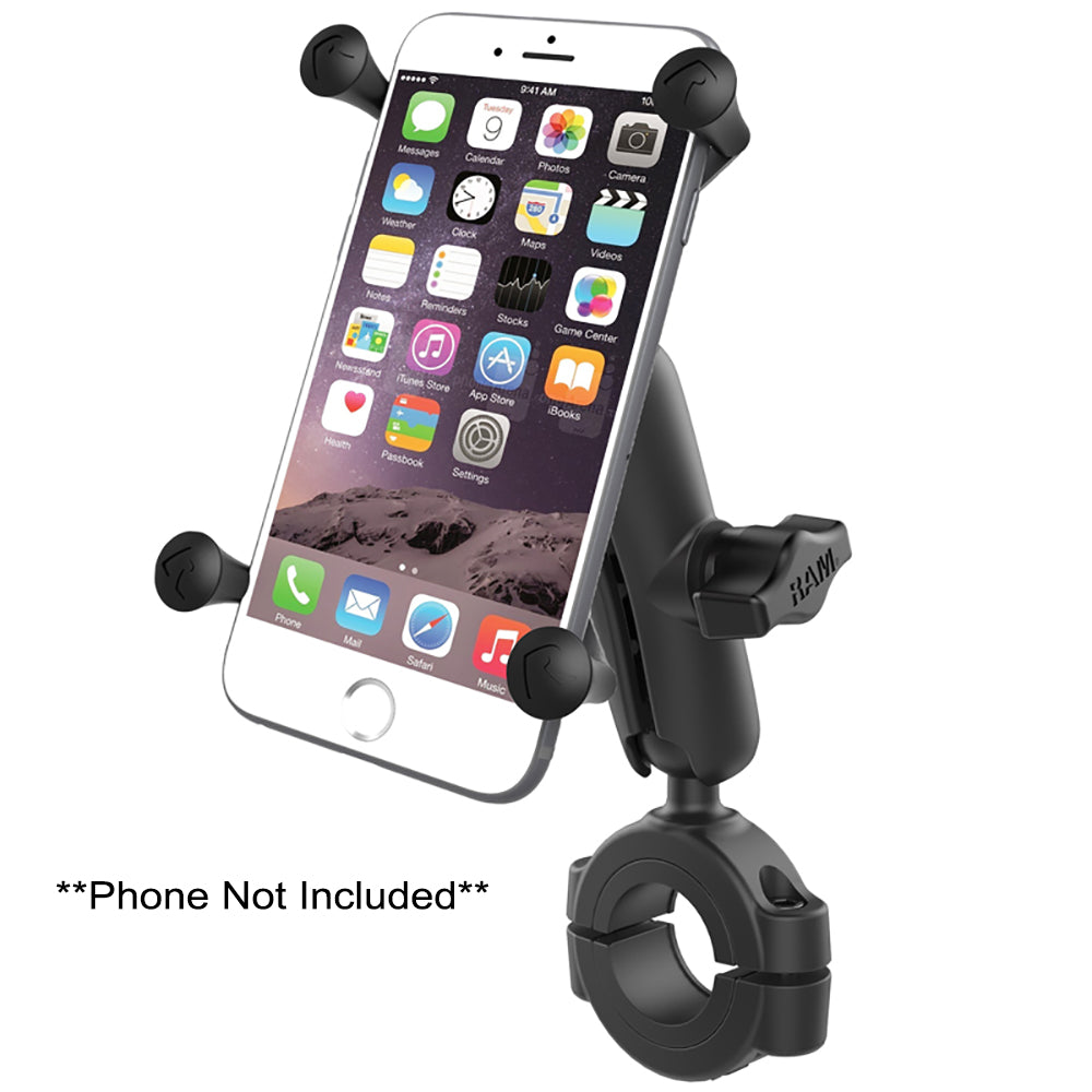RAM Mount RAM® Torque™ 1 1/8" - 1 1/2" Diameter Handlebar/Rail Base with 1" Ball, Medium Arm and X-Grip® for Larger Phones