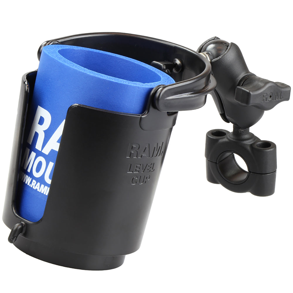 RAM Mount RAM® Torque™ 3/4" - 1" Diameter Handlebar/Rail Base with 1" Ball, SHORT Arm and Level Cup™