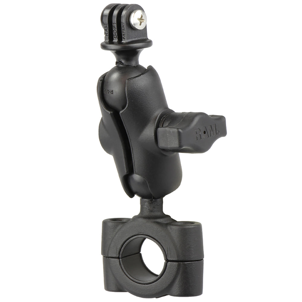 Base RAM Mount RAM® Torque™ para manillar/riel de 3/4" - 1" de diámetro con bola de 1", brazo CORTO y soporte para GoPro®/cámara de acción