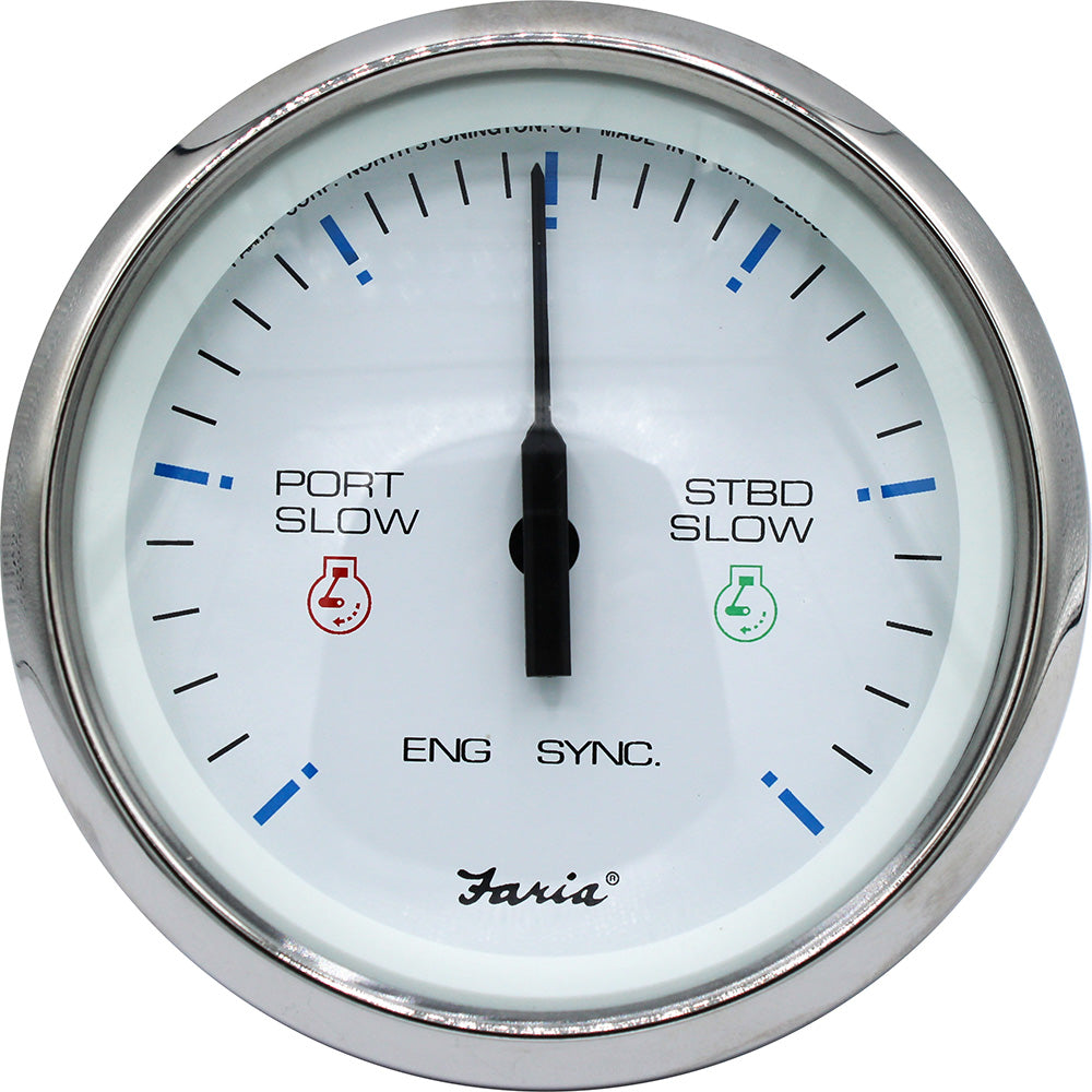 Faria 4" Chesapeake SS White Engine Synchronizer - Dual Gas & Var Ratio Alt Diesel