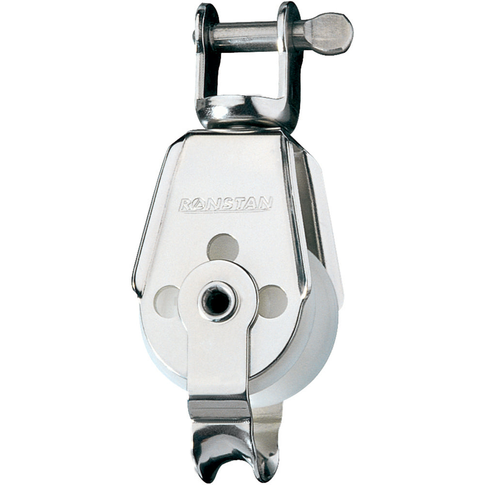 Polea utilitaria Ronstan Serie 30 - Sencilla, con becket, cabeza giratoria con grillete