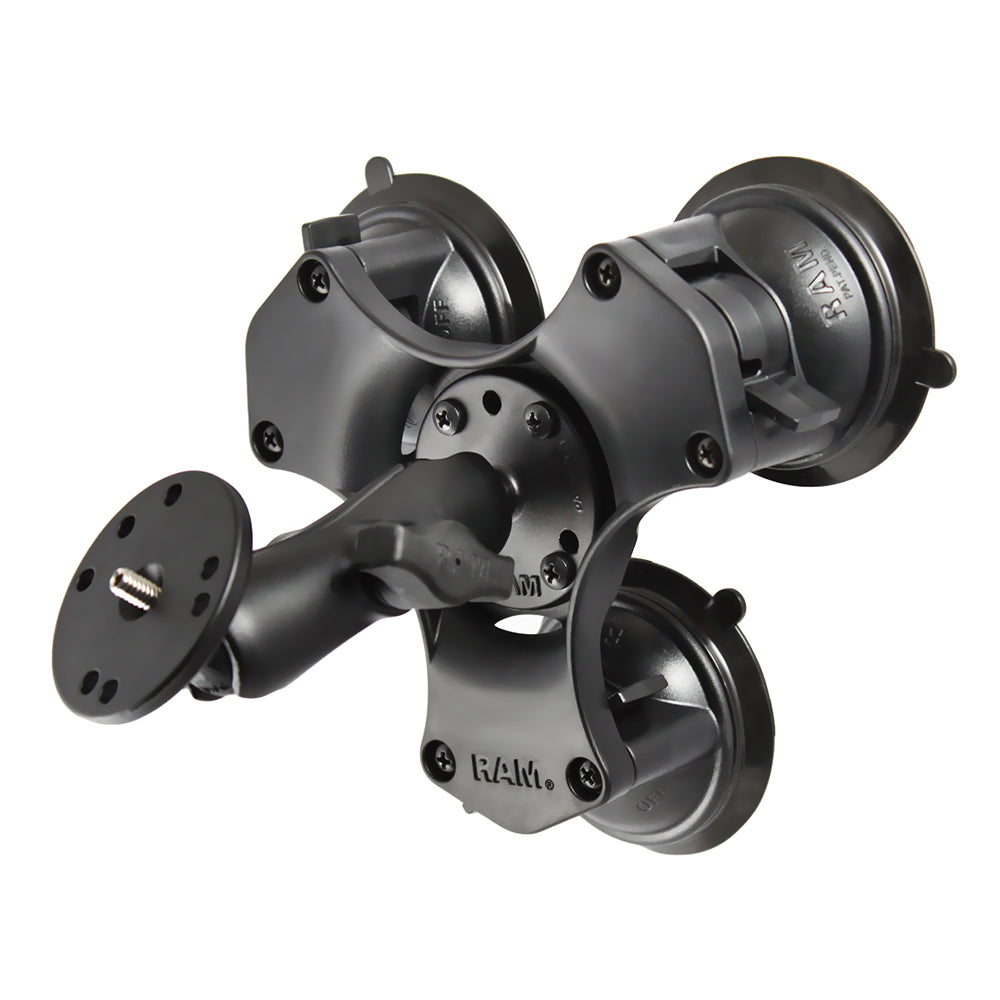 Soporte de triple ventosa RAM Mount con mecanismo de bloqueo por giro y perno de 1/4"-20