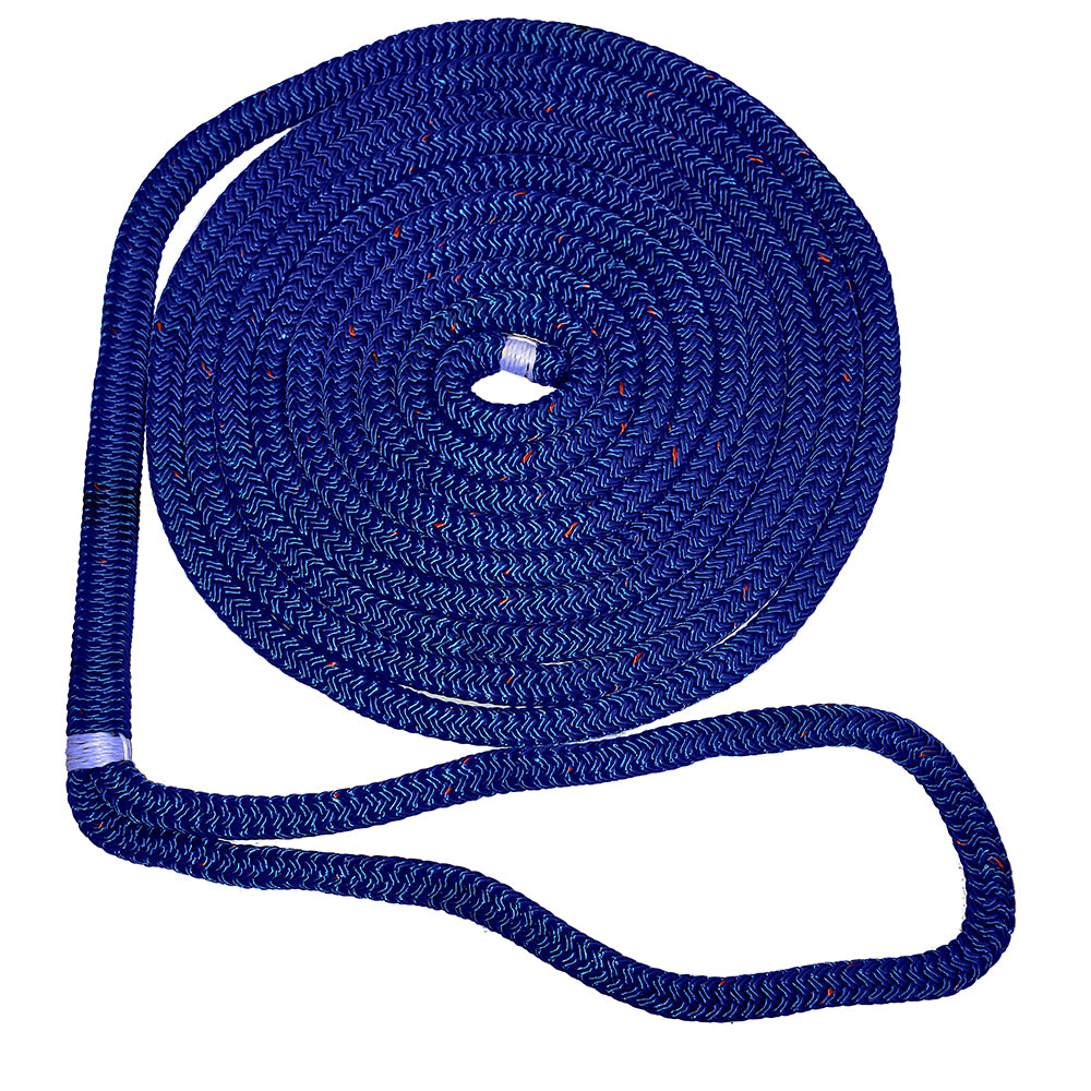 Cabo de amarre de doble trenzado New England Ropes de 5/8" - Azul con trazador - 15'