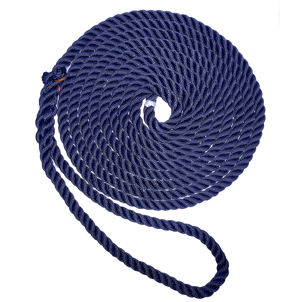Cabo de amarre de 3 cordones New England Ropes Premium de 3/8" - Azul marino - 25'
