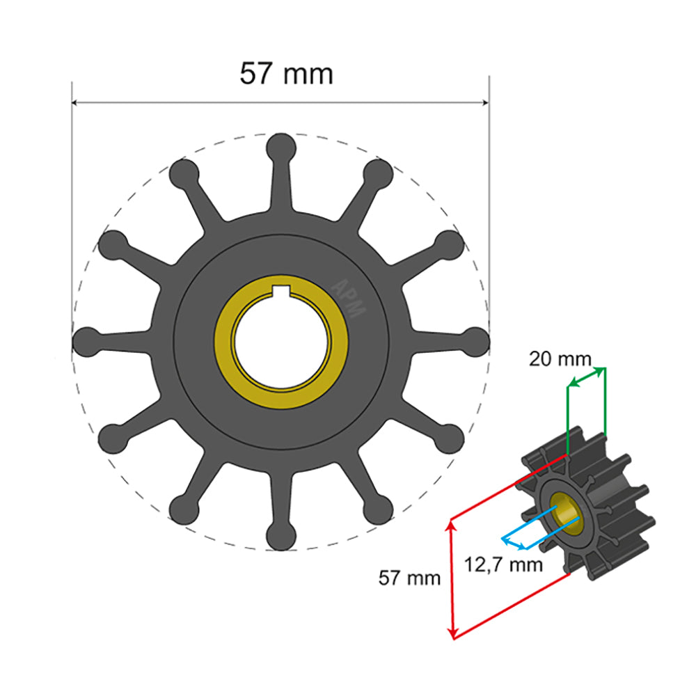 Kit de impulsor premium Albin Group 57 x 12,7 x 20 mm - 12 paletas - inserto de chaveta