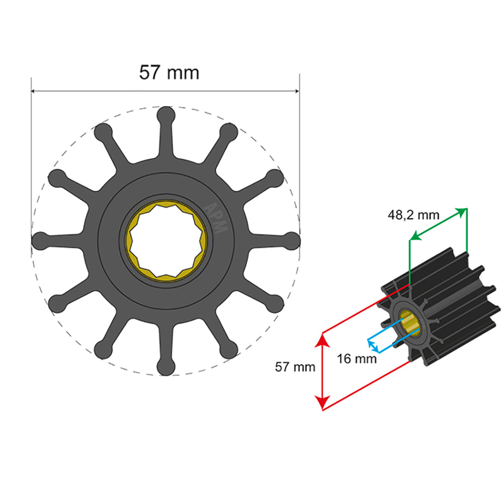 Kit de impulsor premium Albin Group 57 x 16 x 48,2 mm - 12 paletas - inserto estriado
