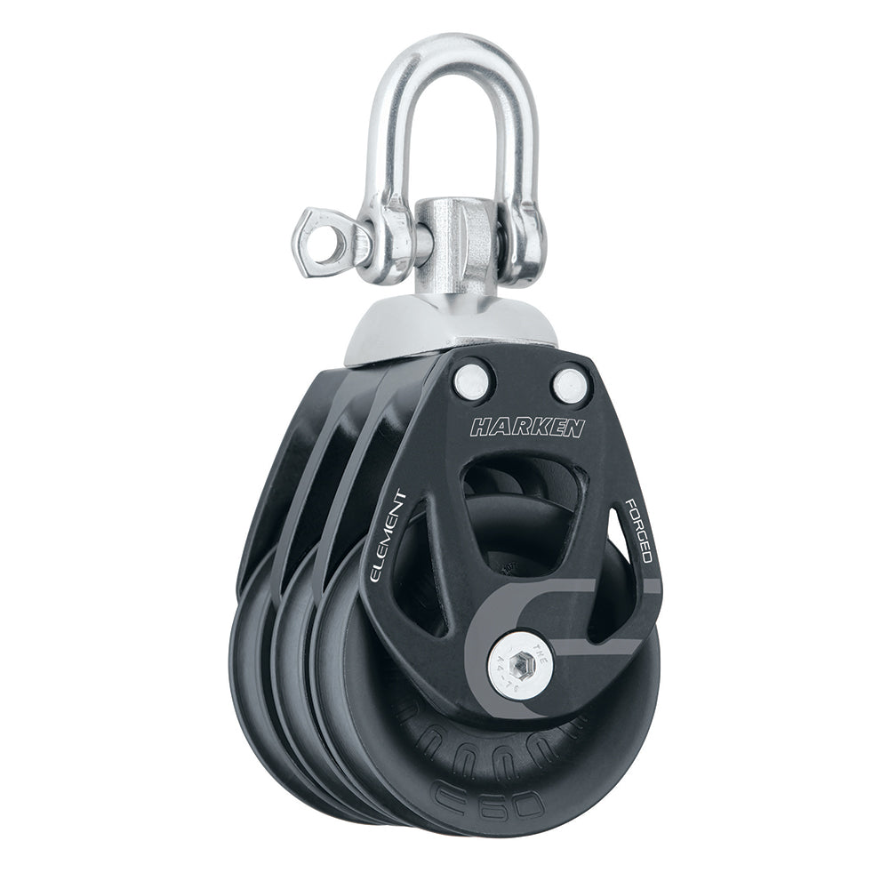Bloque Harken de 60 mm con triple roldana de aluminio y giratorio