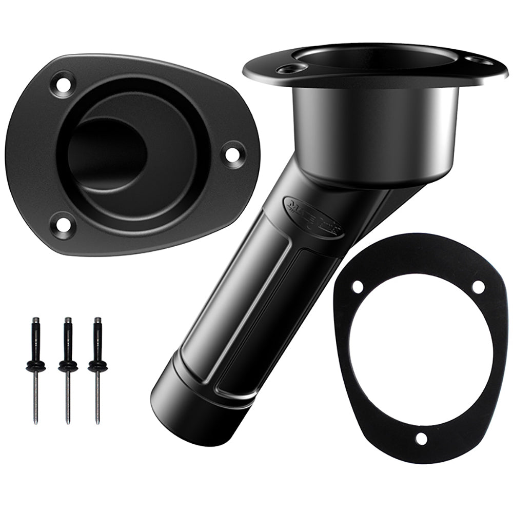 Portacañas y vaso de plástico serie Mate de 30° cerrado con tapa ovalada para kayaks - Negro