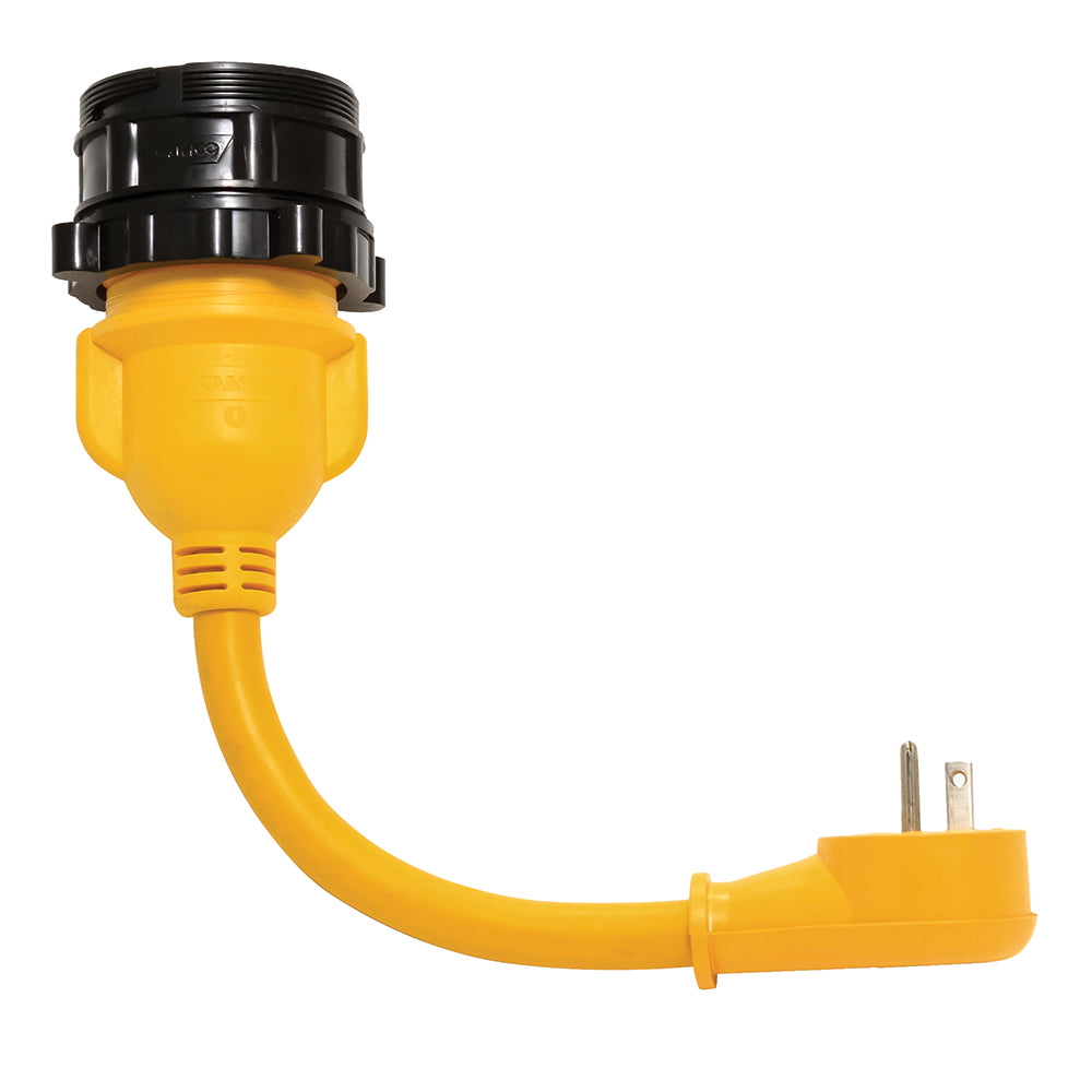 Adaptador de corriente Camco 15AM/30AF Power Grip Dogbone - Marino 12" 90M/F con bloqueo