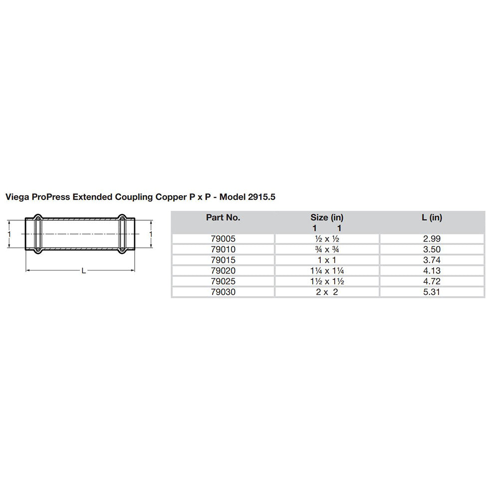 Acoplamiento extendido Viega ProPress de 1" sin tope - Conexión de doble prensado - Tecnología Smart Connect