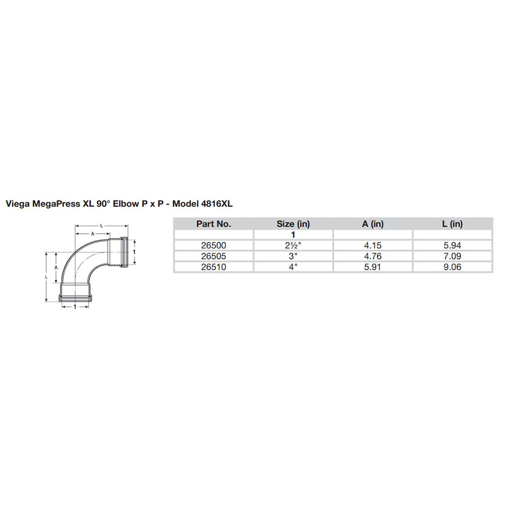 Codo de 90° de acero al carbono Viega MegaPress de 3" con FKM - Conexión de doble prensado - Tecnología Smart Connect