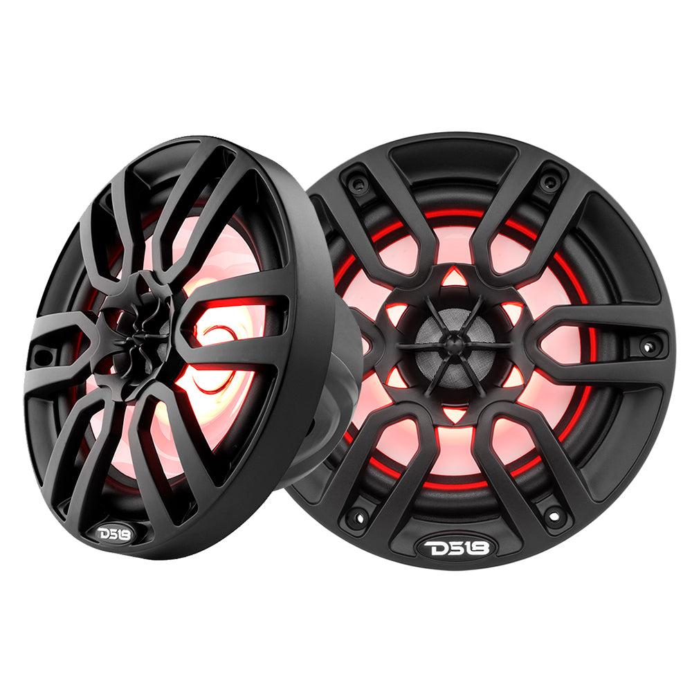 DS18 HYDRO 6.5" 2-Way Marine Speakers w/ RGB Lights - Matte Black