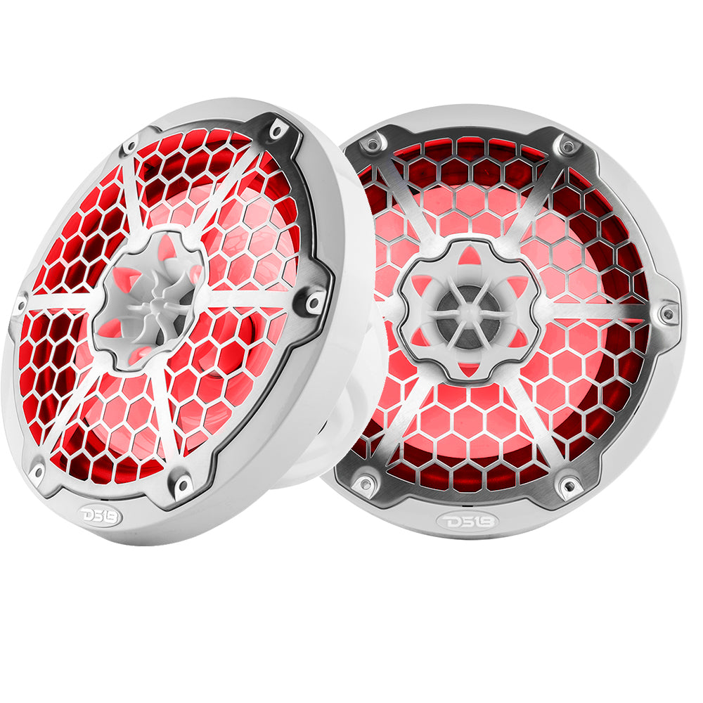 Altavoces marinos de 2 vías DS18 New Edition HYDRO de 8" con iluminación LED RGB 375W - Blanco