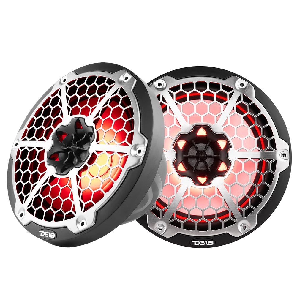 Altavoces marinos de 2 vías DS18 New Edition HYDRO de 8" con iluminación LED RGB de 375 W - Negros