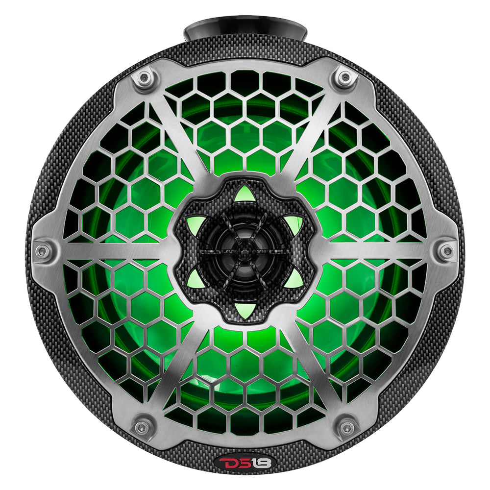 Torre de wakeboard DS18 HYDRO de 8" compacta con luz RGB - 375W - Fibra de carbono negra