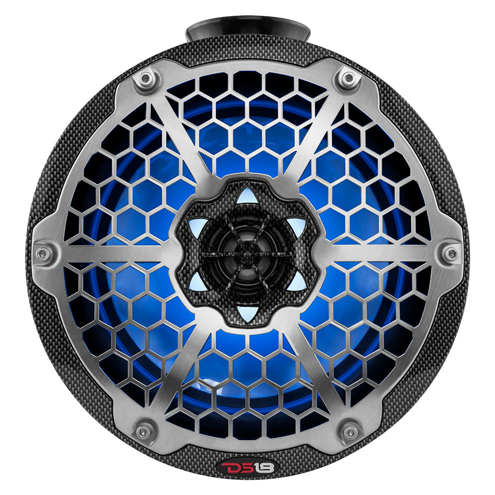 Torre de wakeboard DS18 HYDRO de 8" compacta con luz RGB - 375W - Fibra de carbono negra