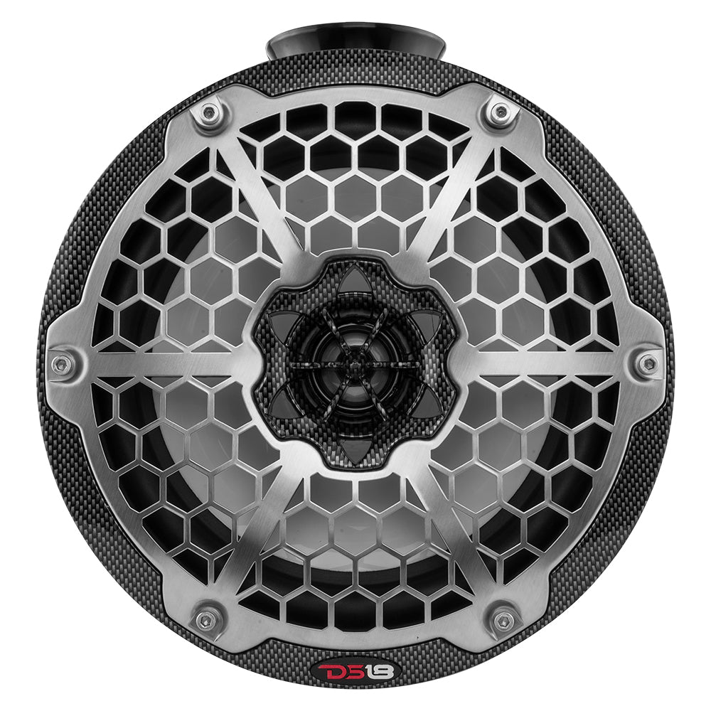 Torre de wakeboard DS18 HYDRO de 8" compacta con luz RGB - 375W - Fibra de carbono negra