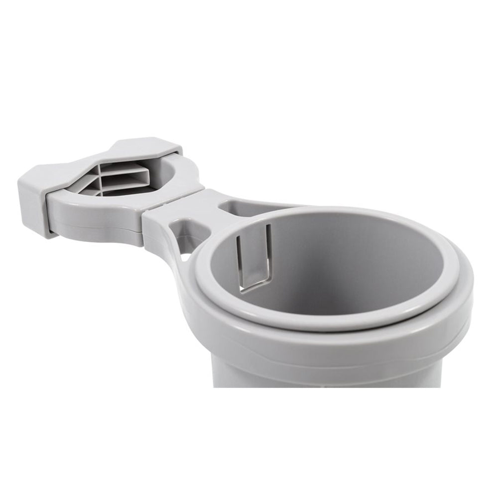Portavasos Camco de montaje en riel con abrazadera - Pequeño para rieles de hasta 1-1/4" - Gris