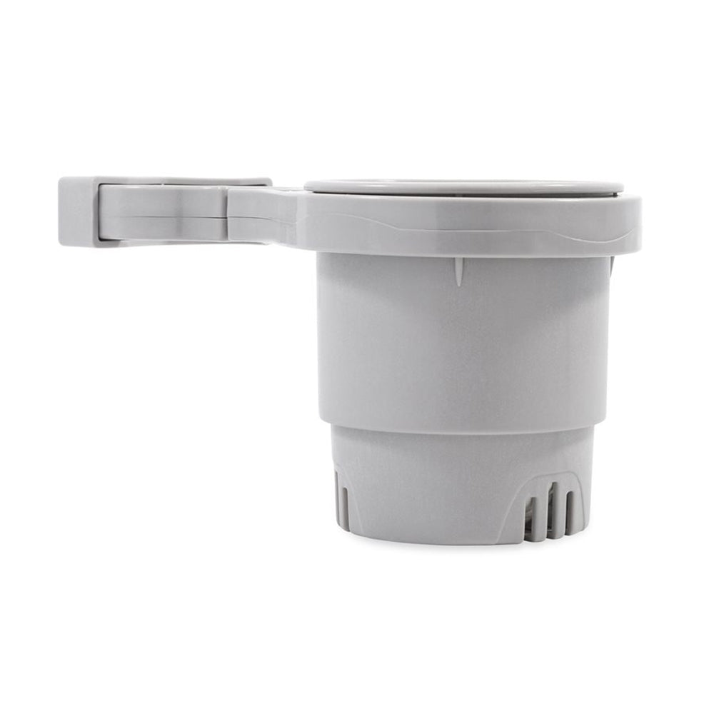 Portavasos Camco de montaje en riel con abrazadera - Pequeño para rieles de hasta 1-1/4" - Gris