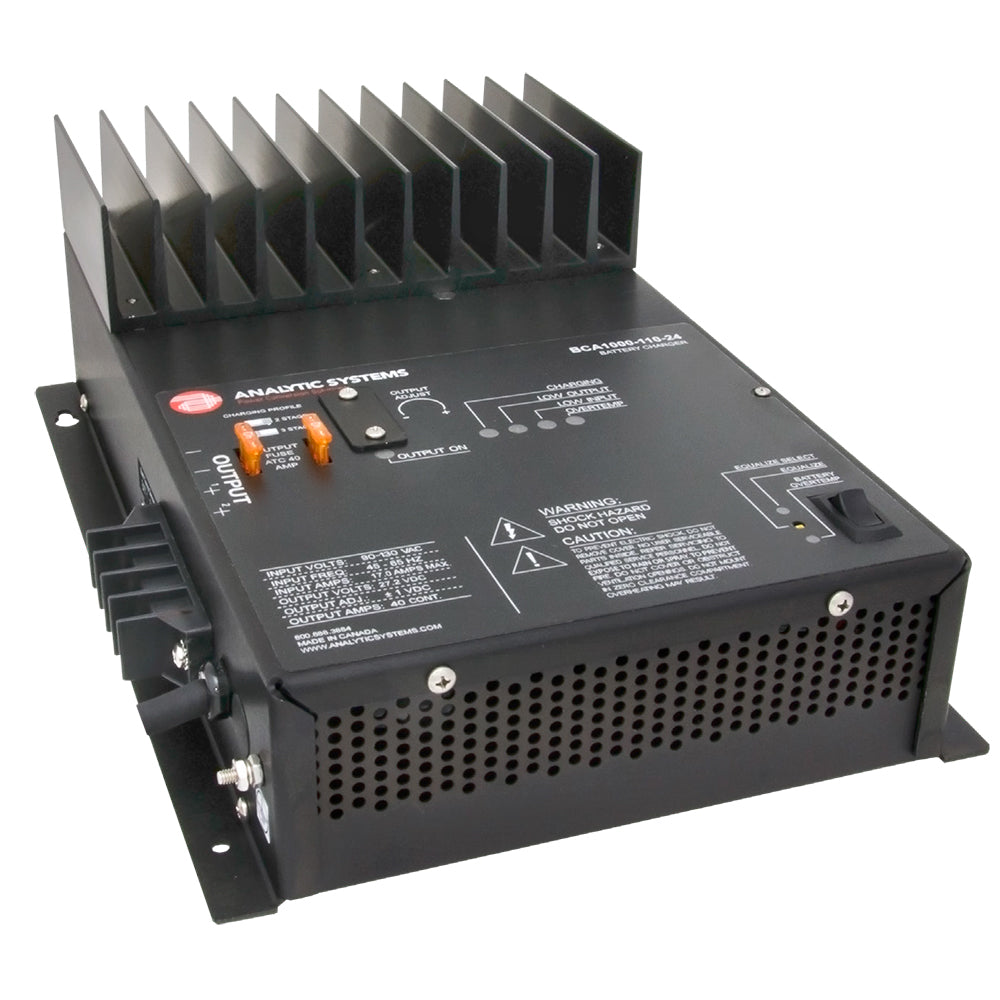Cargador de baterías Analytic Systems de 2 bancos, 30 A, salida de 32 V / entrada de 110 V con voltímetro/amperímetro digital