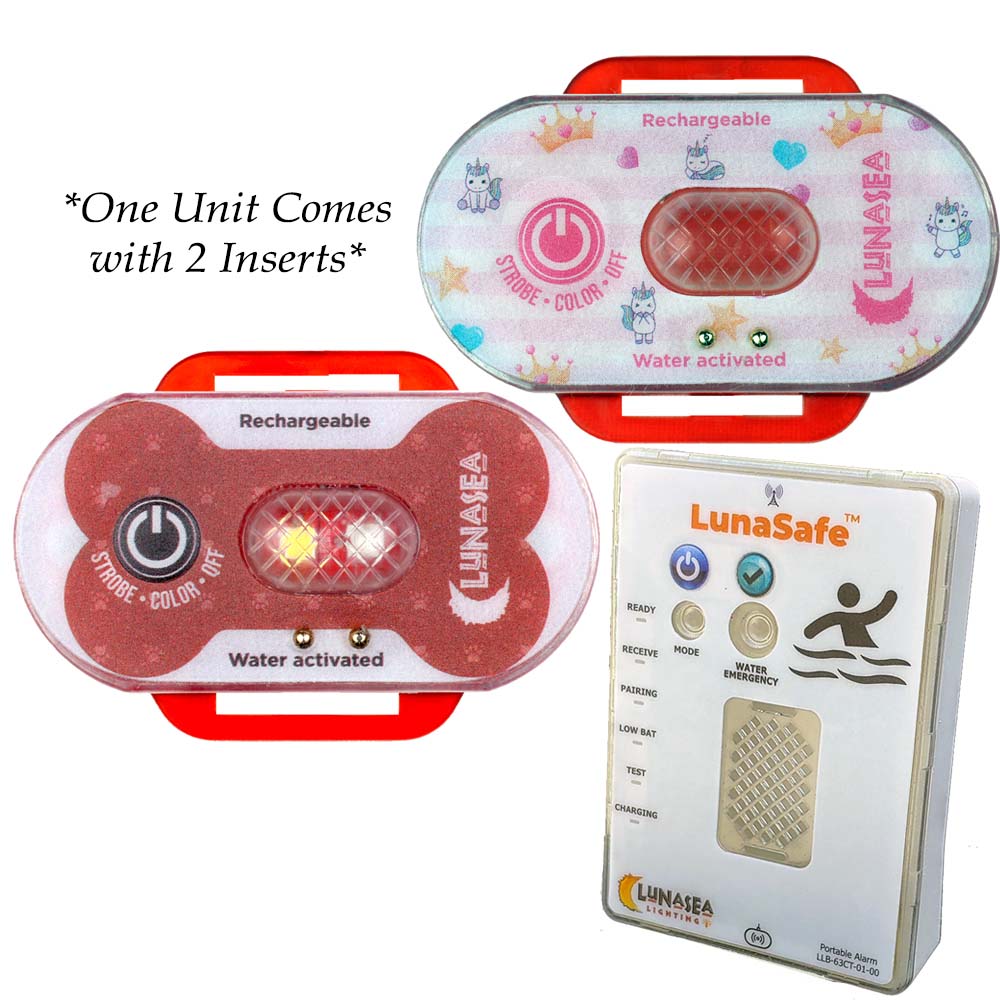 Luz estroboscópica de seguridad para niños/mascotas activada por agua Lunasea con transmisor RF y receptor audiovisual portátil - Estuche rojo