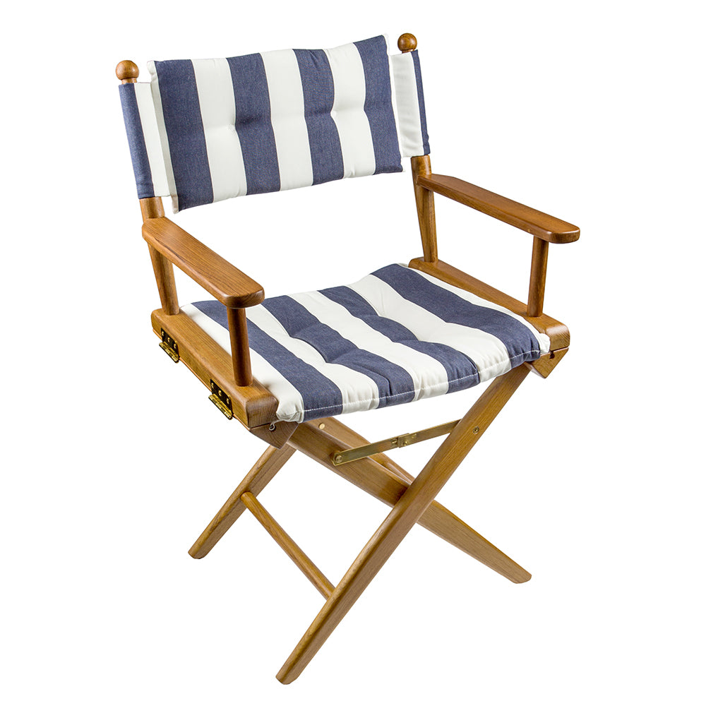 Silla de director Whitecap con cojín azul marino y blanco - Teca