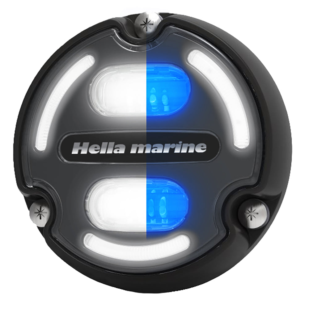 Luz subacuática Hella Marine Apelo A2 azul/blanca - 3000 lúmenes - Carcasa negra - Lente color carbón con iluminación de borde