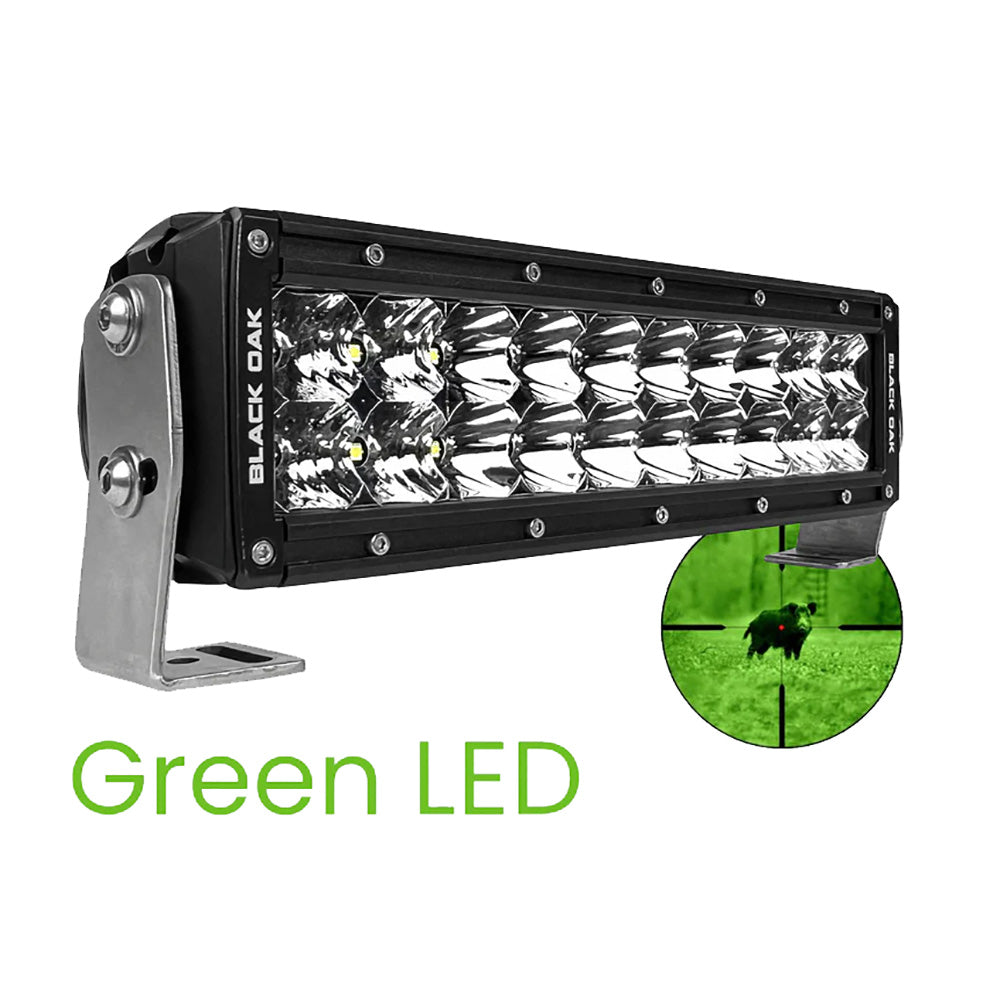 Barra de luces LED verde de 10" para caza de jabalíes Black Oak - Óptica combinada - Carcasa negra - Pro Series 3.0