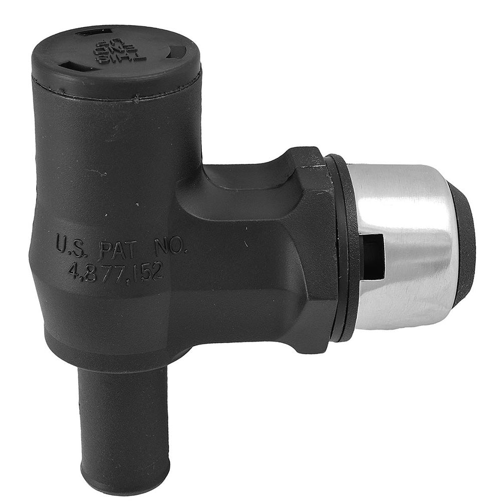 Respiradero de depósito de combustible Attwood tipo P-Trap de 90° - Negro con cubierta de acero inoxidable
