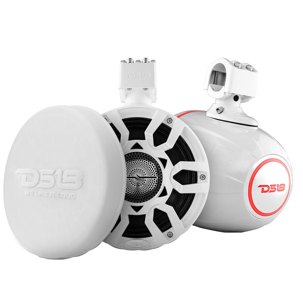 Altavoces de torre marinos DS18 HYDRO de 8" con luces LED RGB y altavoces de audio profesional - Blancos
