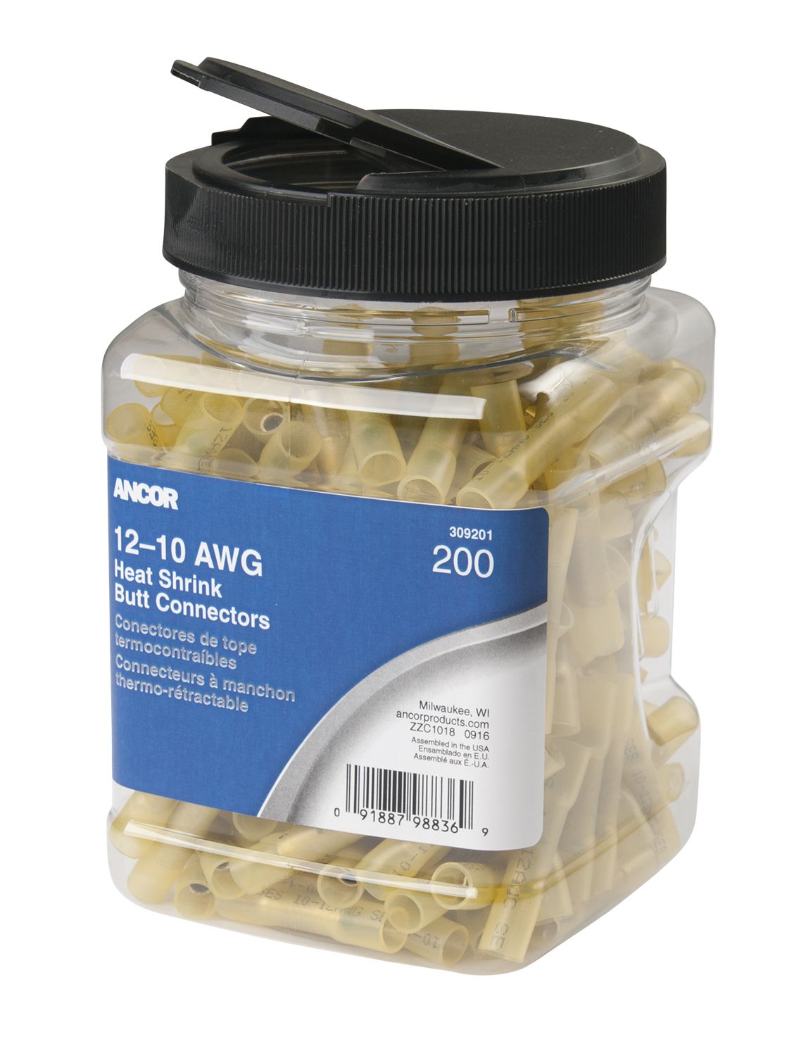 Ancor 12-10 AWG Heat Shrink Butt Connector - 200-Pieces - Jar