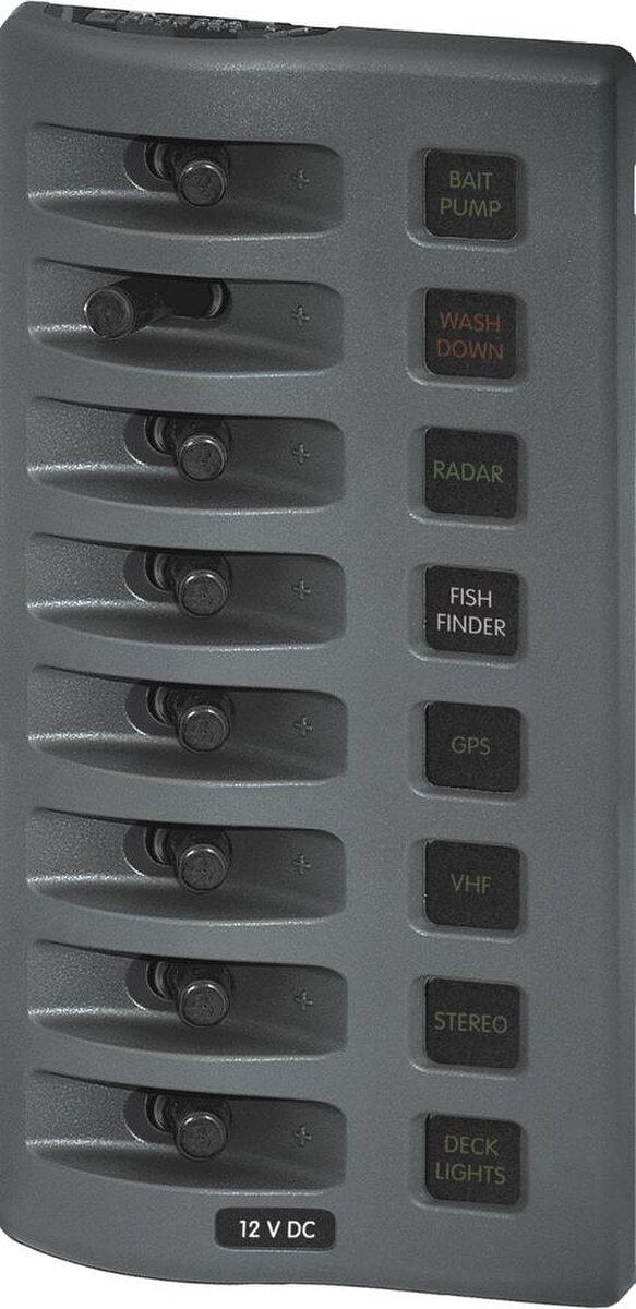Panel de fusibles resistente al agua WeatherDeck de 8 posiciones Blue Sea 4308 - Gris
