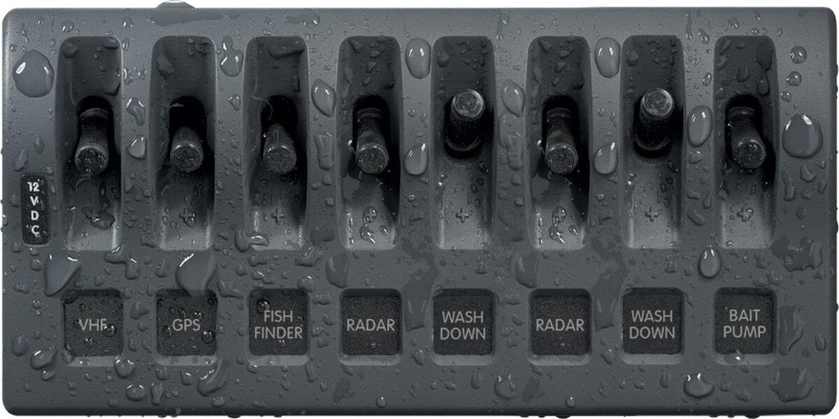 Panel de interruptores impermeable Blue Sea 4309 WeatherDeck® de 12V CC - 8 posiciones